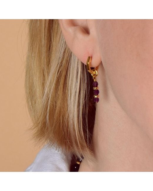 Nellou Jewellery Metallic Linear Huggie Birthstone Earrings July Plated Sterling