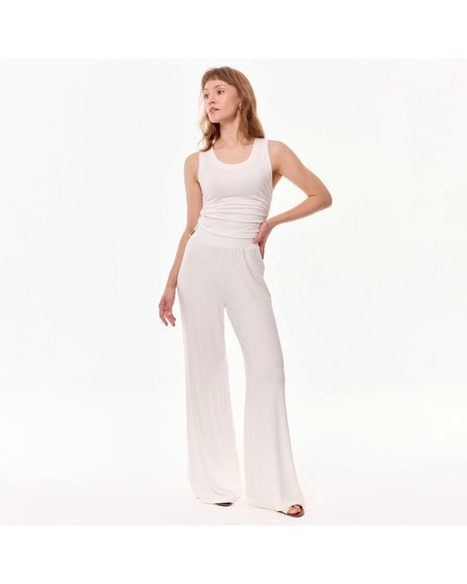 Mandragora White Neutrals Ecru Knit Pants With A Straight Leg And High Waist Made Of Viscose – Ivy