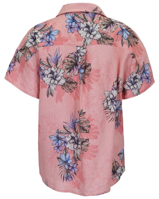 Lords of Harlech Pink Lara Exotic Floral Coral Linen Printed Shirt