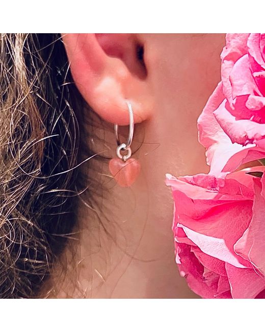 Bio-Trimmings Pink Rose Heart Hoop Earrings