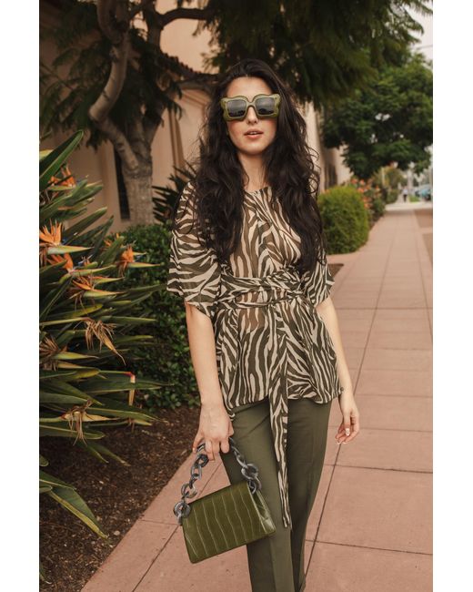Jennafer Grace Green Neutrals Liana Safari Wrap Blouse Tunic