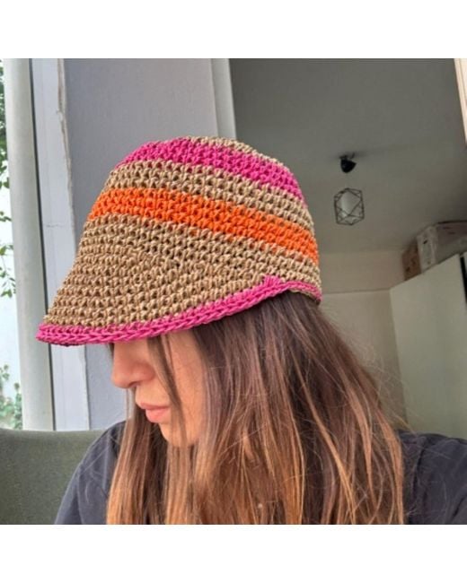 Springmoonatelier Red Handmade Raffia Crochet Sun Hat –