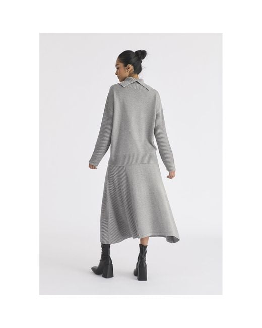 Paisie Gray Polo Neck Jumper With Ribbed Details