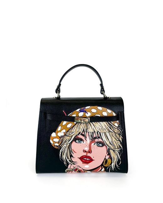 Maison Rubaiyat Black Lulu Hand Painted Leather Bag