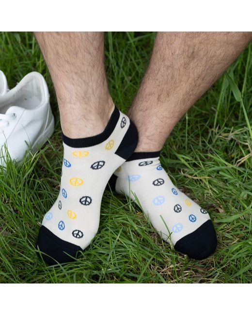 Peper Harow - Made in England Natural Neutrals Peace Luxury Crew & Trainer Socks Bundle for men