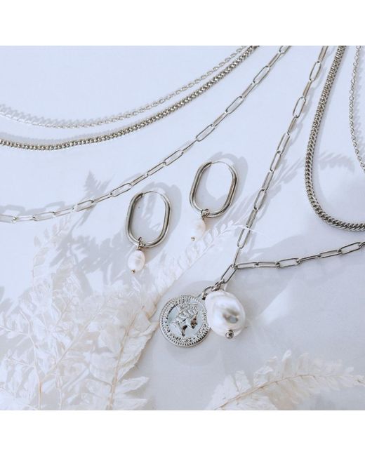 FV Jewellery Metallic Steel Me With Fresh Water Pearl Huggies