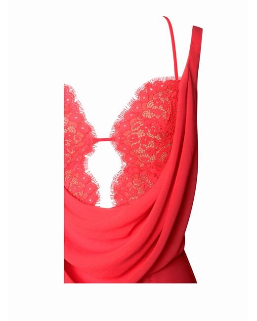 Miss Circle New York Red Ulanda Chiffon Lace Backless Maxi Train Dress