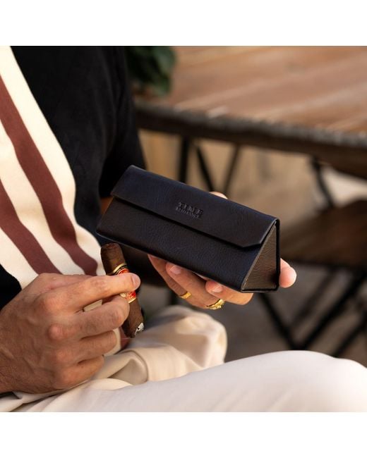 Time Resistance Black Foldable Leather Glasses Case for men