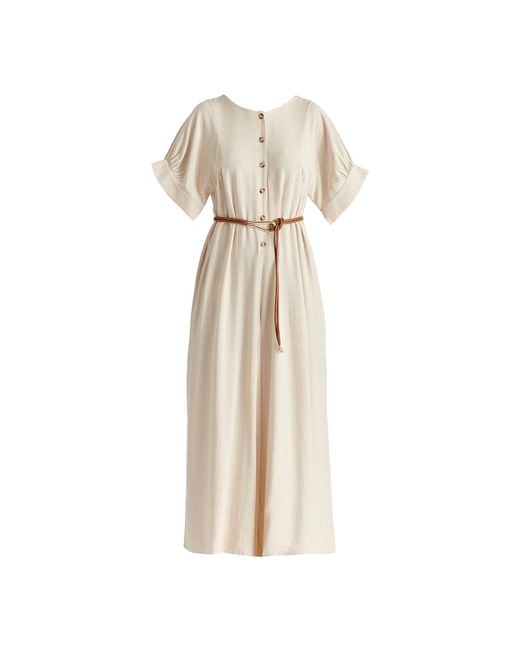 Paisie Natural Neutrals Relaxed Fit Wide Leg Jumpsuit With Belt