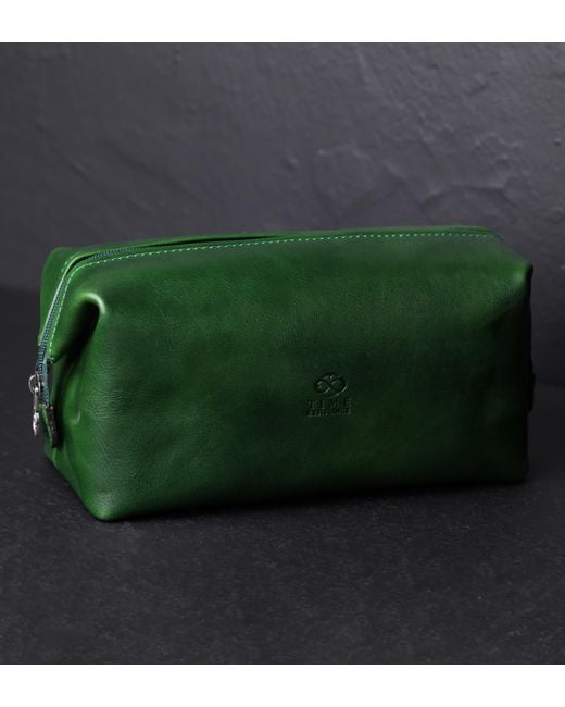 Time Resistance Green Leather Toiletry Bag