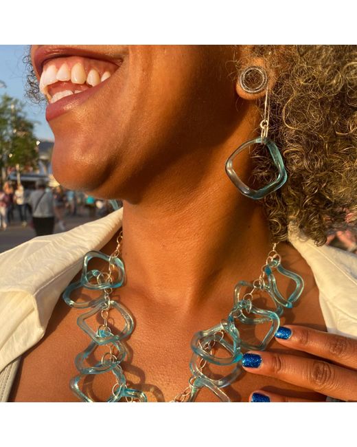 Smart Glass Jewelry Blue Recycled Gin Bottle Ruffle Boomerang Earrings Sterling