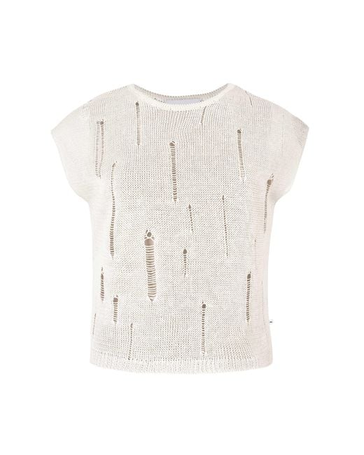 SALANIDA White Terra Distressed Linen Top