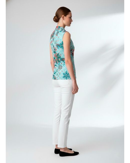 Conquista Red Chic Floral Sleeveless Top With Draped Neckline