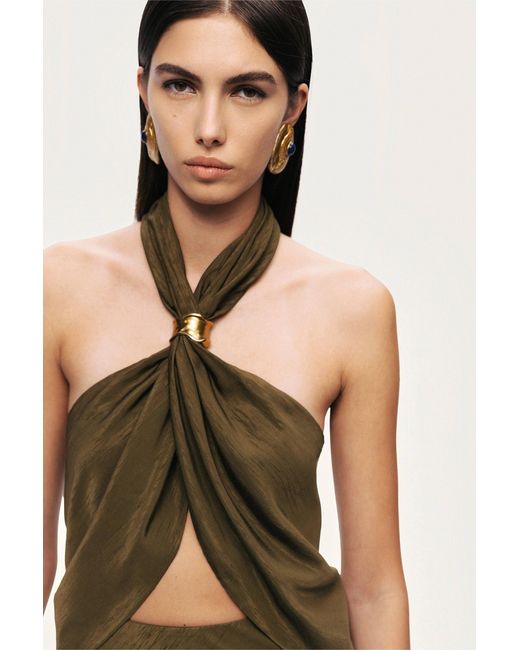 Nocturne Green Neutrals Khaki Flared Midi Skirt