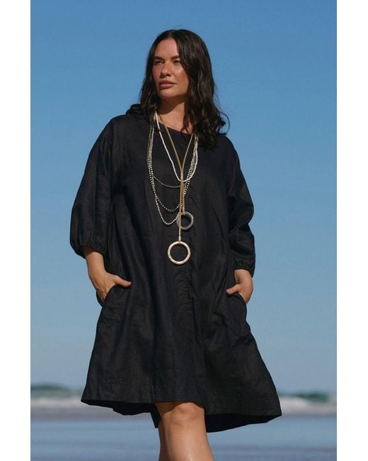 Adrift Clothing Black Hazel Short Linen Dress