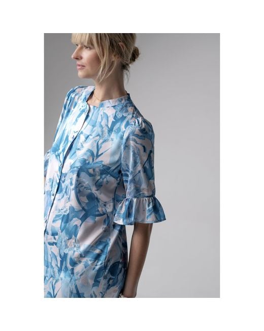 Oh!Zuza Blue Frida Satin Viscose Nightdress Frill Sleeves
