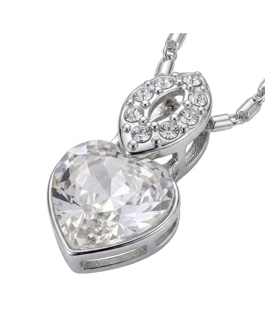 Modenaire Metallic Tone Crystal Heart Pendant Necklace