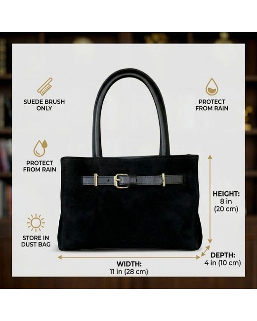 Harmain Leathers Ltd Black The Suede East-West Buckle Tote Bag – Onyx