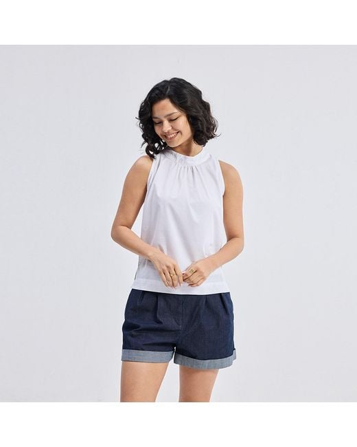 REISTOR White High-Neck Top With Gathers