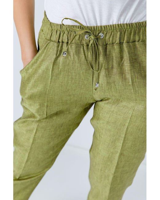 Conquista Green Linen Drawstring Pants