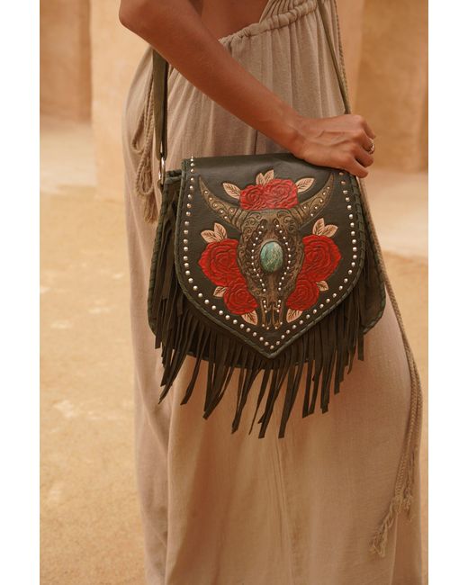 Jodi Lee Green Akaroa Feather Rose Bag Antique
