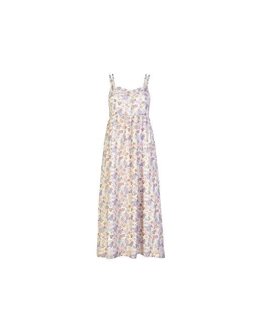 REISTOR White Strappy Gathered Printed Midi Dress