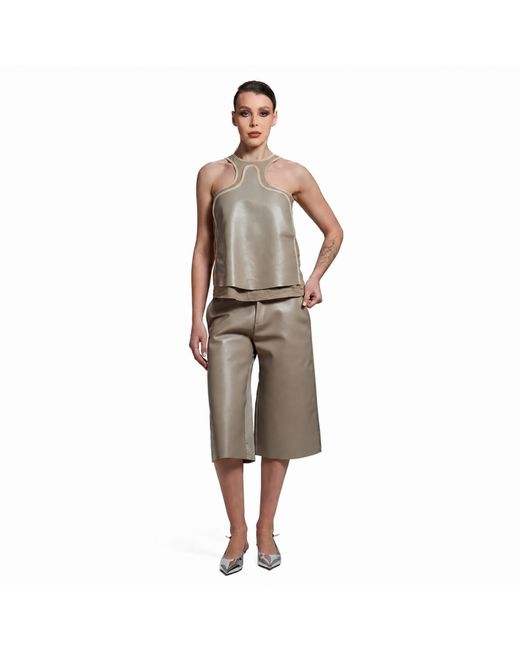 Hedare Gray Capri Leather Trousers