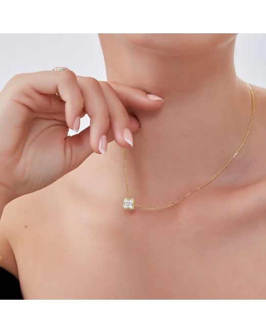 Spero London Metallic Enamel Four Leaf Clover Necklace With Gemstone