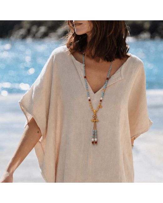 Ormiro Metallic Dakini & Carnelian Beaded Tassel Necklace