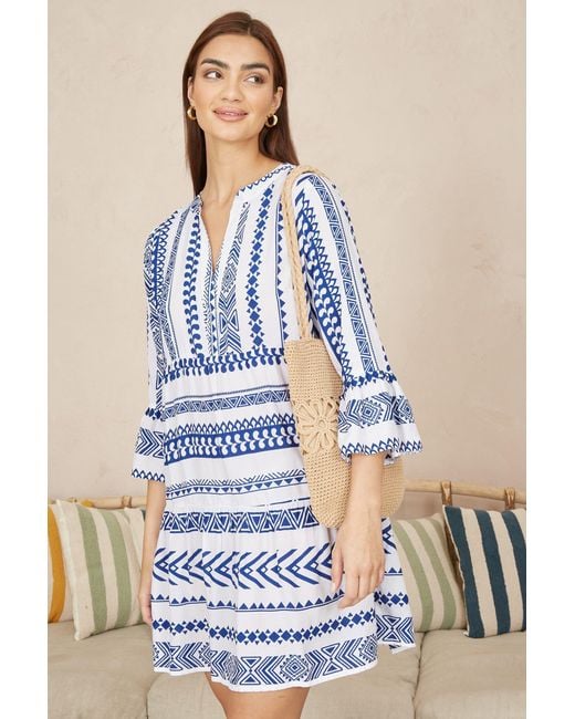Yumi' Blue Geo Stripe Print Beach Tunic