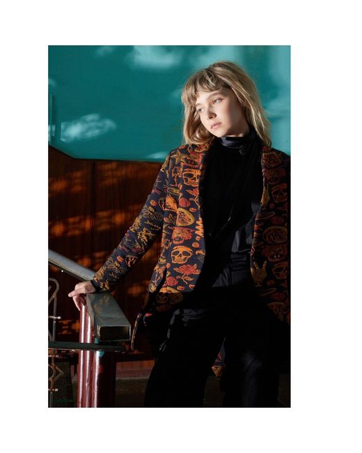 Julia Allert Brown High-End Blazer With Curved Hem Jacquard