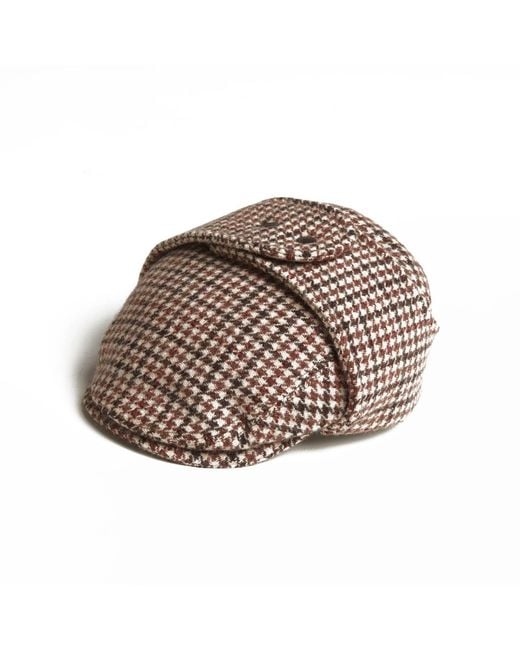Dasmarca Hats Brown Logan Tweed Wool Checks Italian Cap With Earflaps Trapper for men
