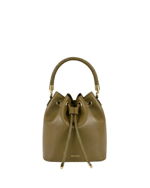 Saonara Brand Green Bucket Bag Khaki Leather