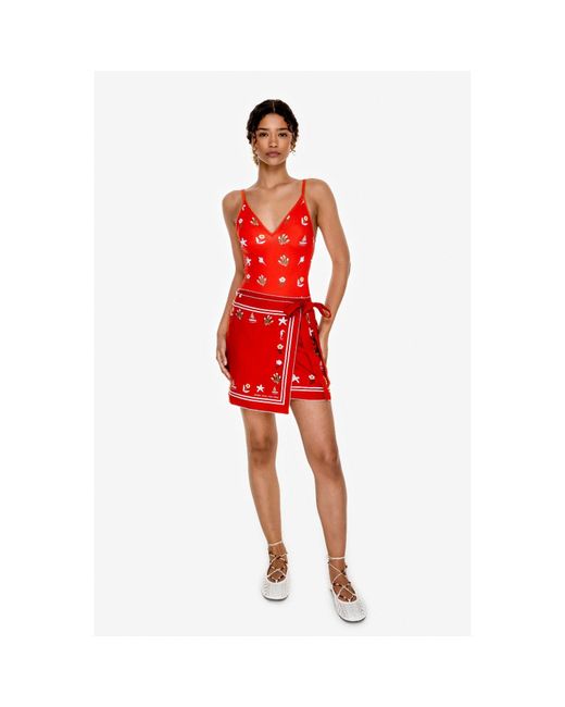 Jessie Zhao New York Red Swim Cover Up Skirt- Coral