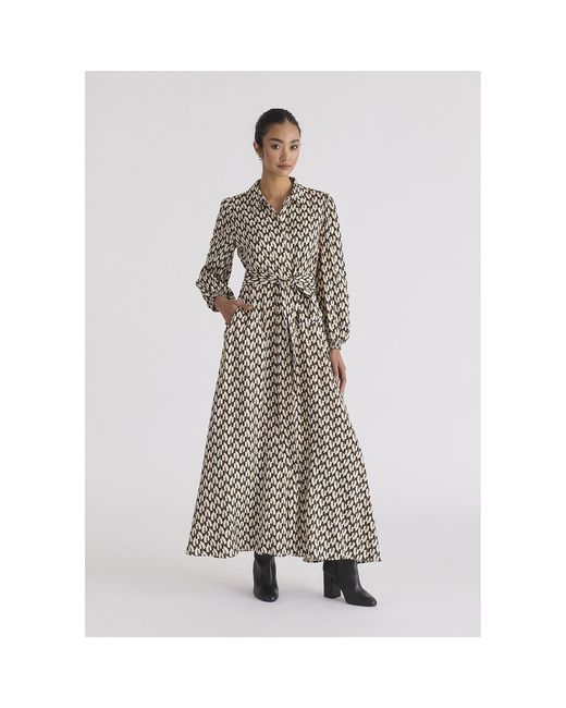 Paisie Natural Geometric Print Maxi Shirt Dress
