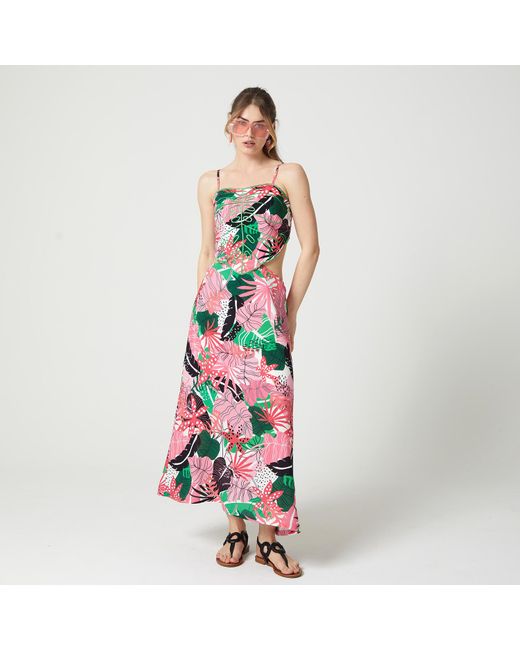Lalipop Design Multicolor Palm-leaf Embroidered Ribbed Cut-out Dress