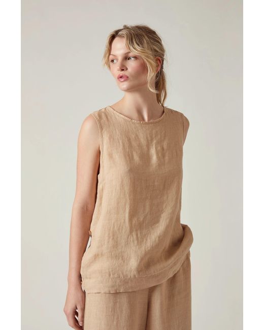 James Lakeland White Neutrals Sand Linen Sleeveless Top