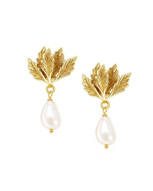 Unaloe Metallic Baroque Pearl Leaf Drop Earrings