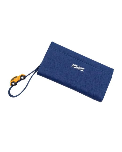 Absurde Blue Parking Grain Leather Bifold Wallet With Car