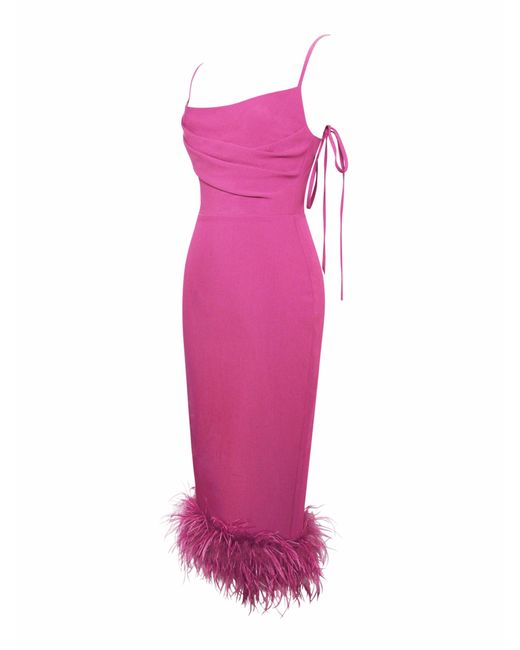 Miss Circle New York Pink Fiona Fuchsia Feather Trim Bottom Maxi Dress