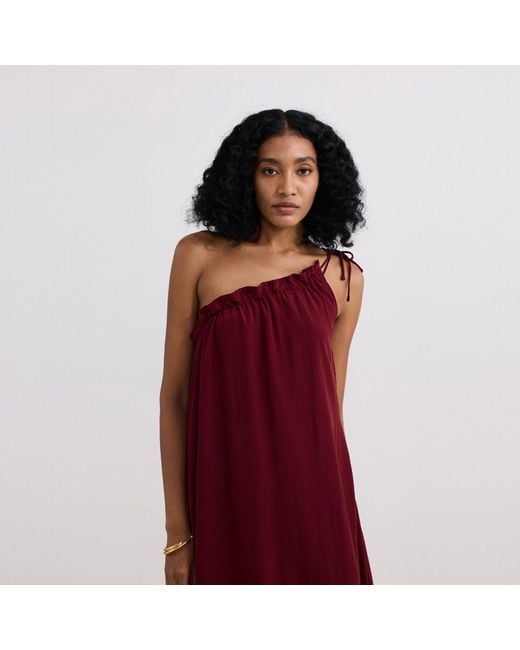 REISTOR Red One-Shoulder Midi Crepe Dress