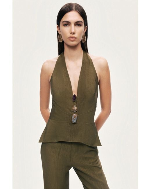 Nocturne Green Neutrals Straight-Leg Tailored Pants