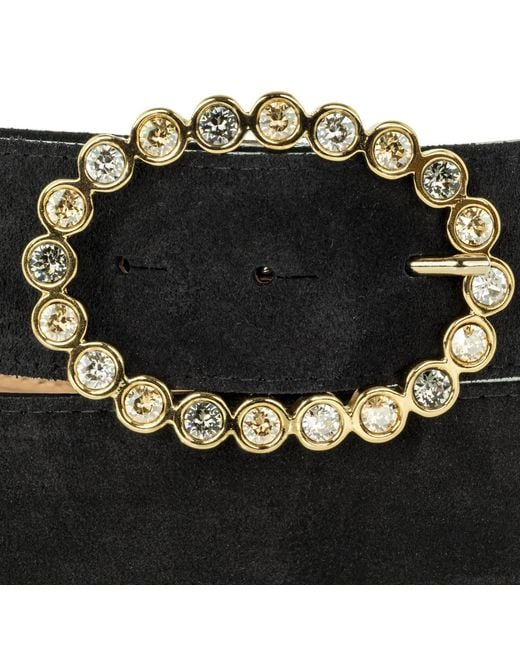 Peachy Belts Ltd Black Suede Belt With Leopard Oval Diamante Buckle