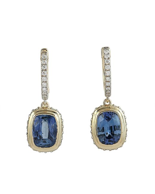 Artisan Blue Sapphire & Diamond Drop Huggie Earrings