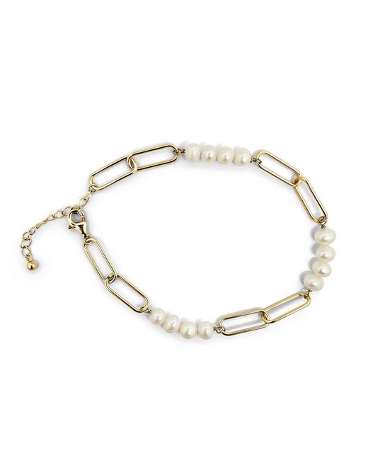 Clemence Wren Metallic Paperlink Chain Freshwater Pearl Bracelet