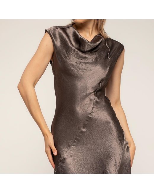 Tantra Spain Sl Brown Midi Dress With A Silk-Textured Boat Neckline And An Asymmetrical Hem