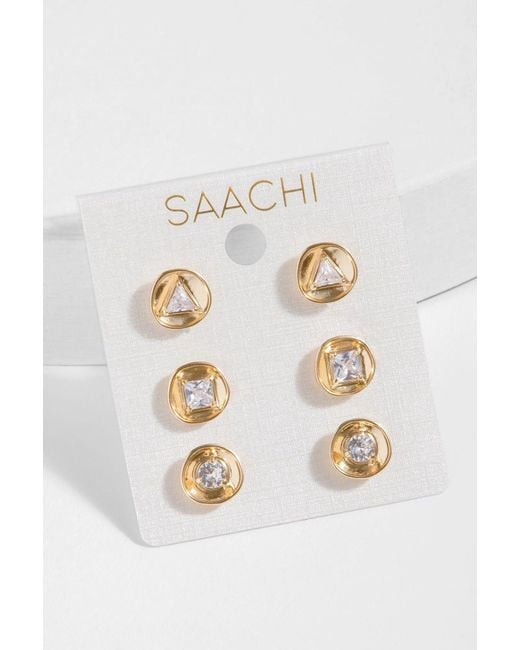 Saachi White Disc Small Stud Earring Set