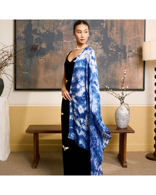 Silk and Bears Blue Sky Shibori Silk Shawl – Hand-Dyed Mulberry Silk Wrap
