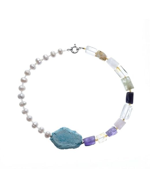 Silver Moon Blue Sterling Necklace With Pearls And Natural Gemstones