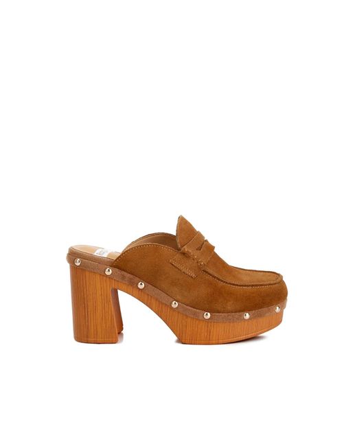 Rag & Co Brown Riley Genuine Suede Platform Clogs